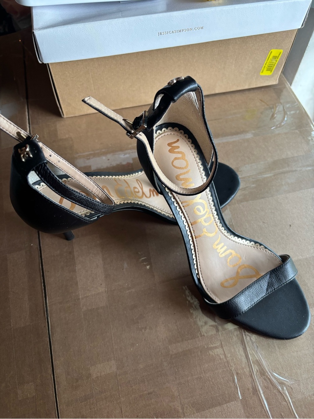 Sam Edelman Black Leather Ankle-Strap Stiletto Sandals - Picture 3 of 6